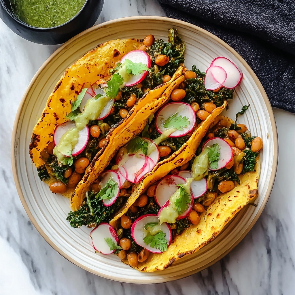 Smoky Beans and Greens Tacos with Aji Verde Recipe - Recipe Image
