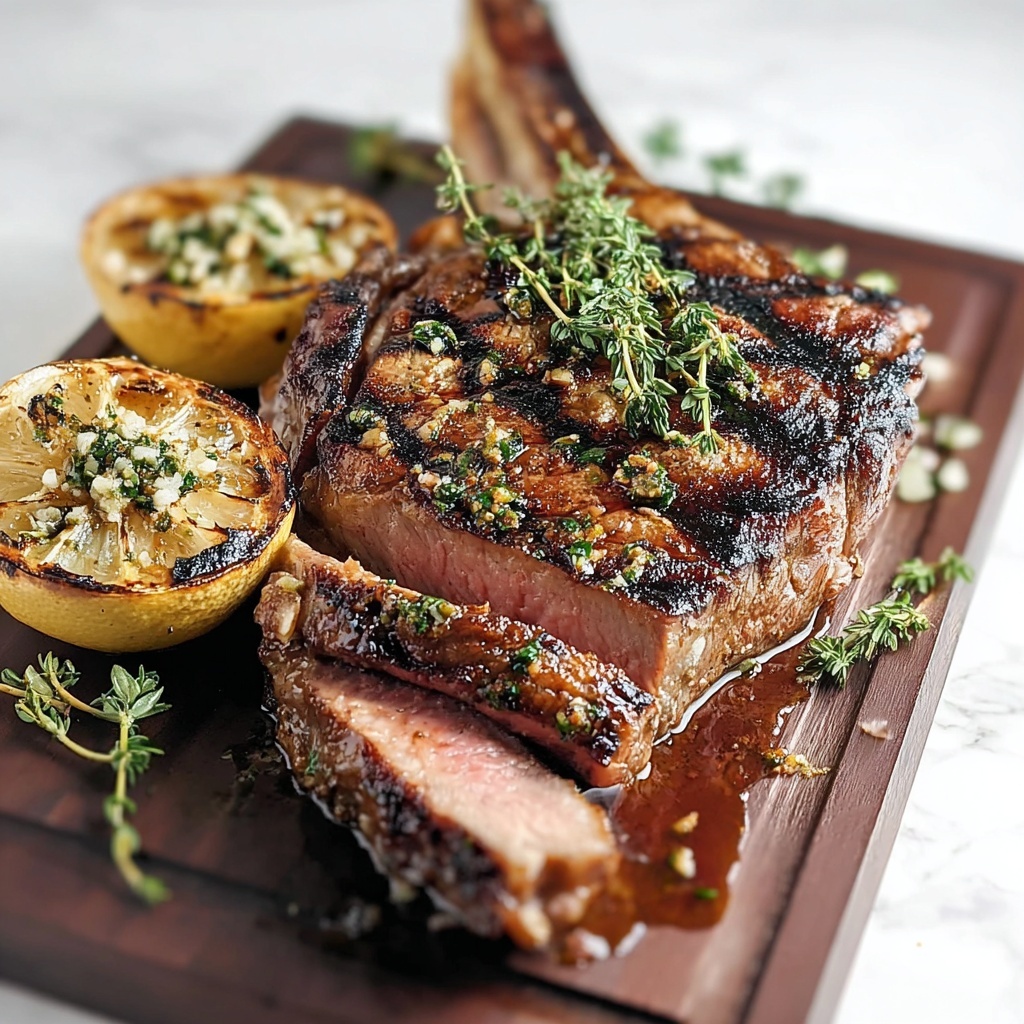 Perfectly Grilled Tomahawk Steak with Fresh Herb Garnish Recipe - Recipe Image