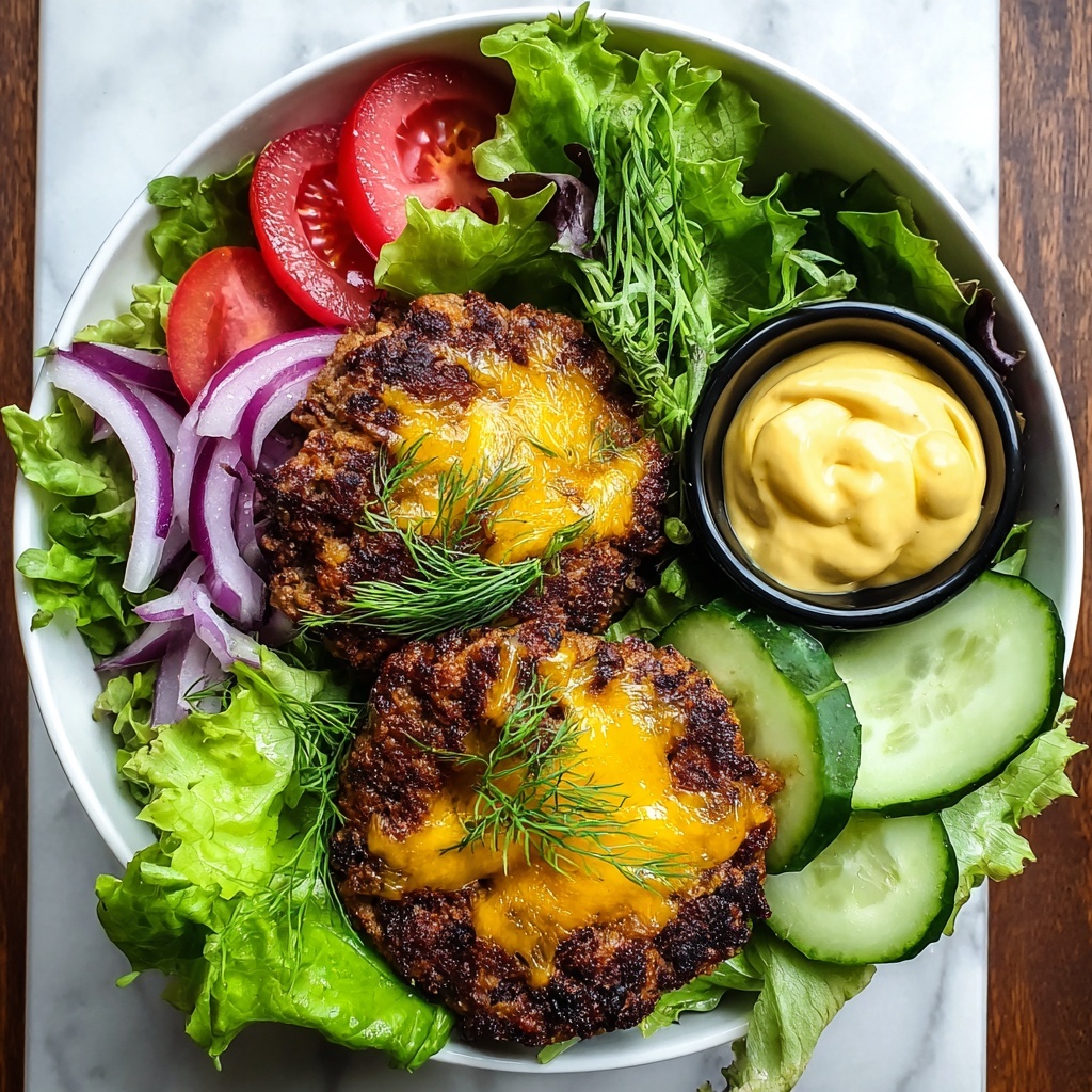 Grilled Juicy Burger Bowls with Fresh Greens Recipe - Recipe Image