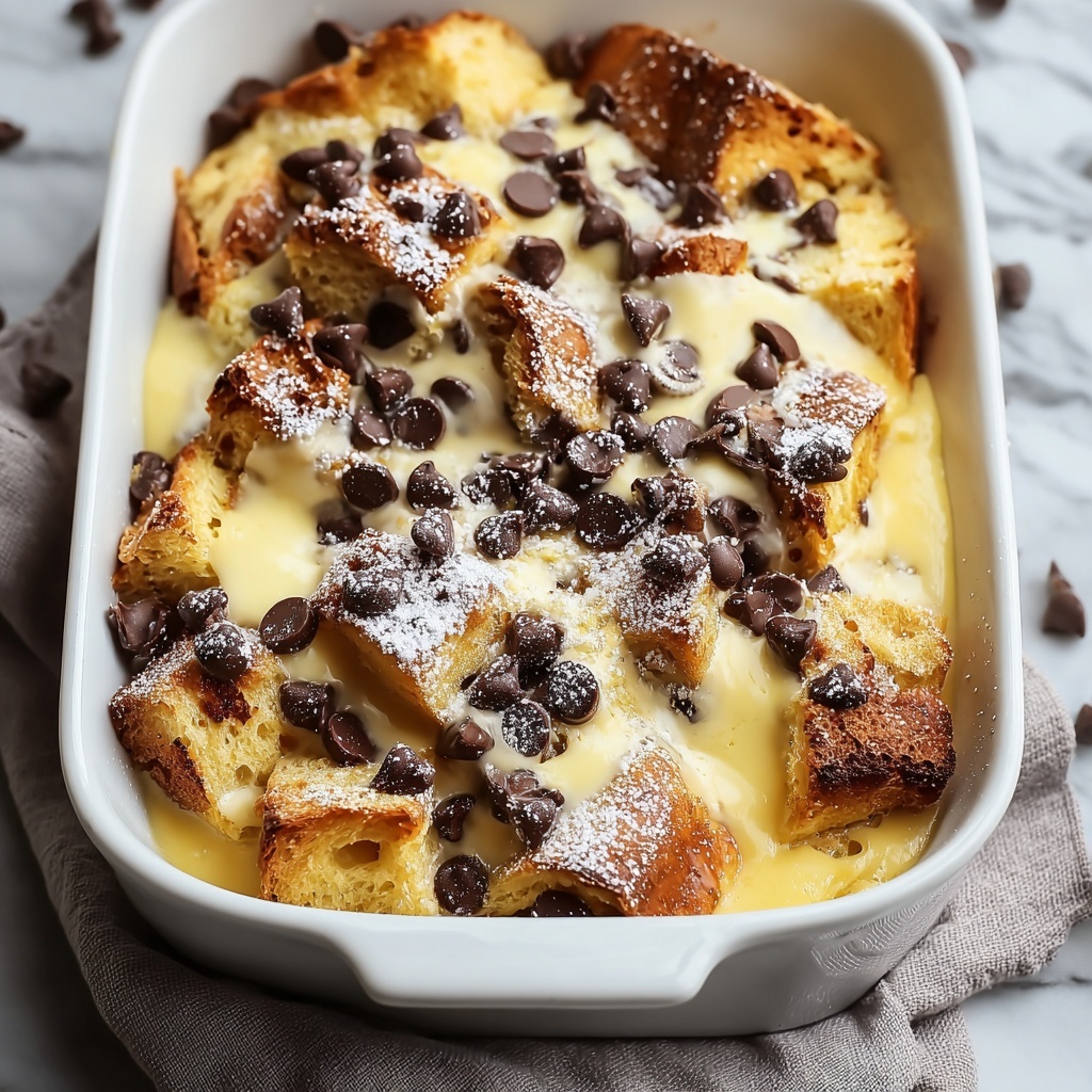 Chocolate Chip Bread Pudding with Cream Sauce Recipe - Recipe Image