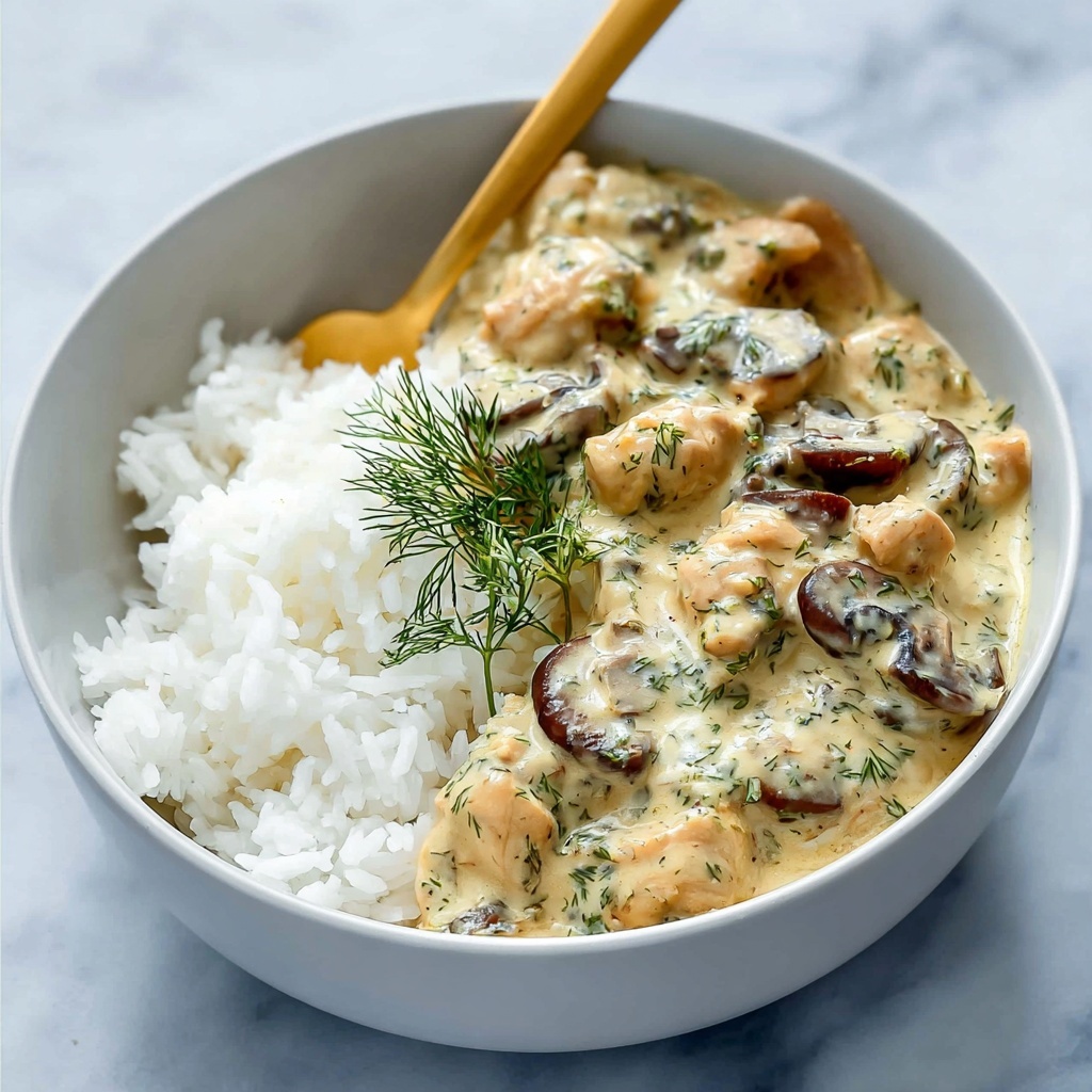Chicken and Mushrooms in Creamy Dill Sauce Recipe - Recipe Image