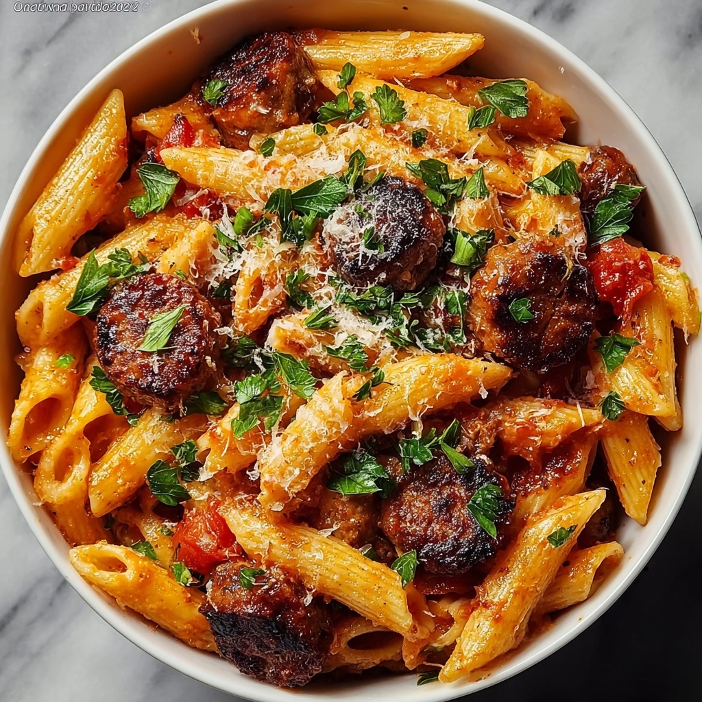 One Pot Creamy Cajun Sausage Pasta Recipe - Recipe Image