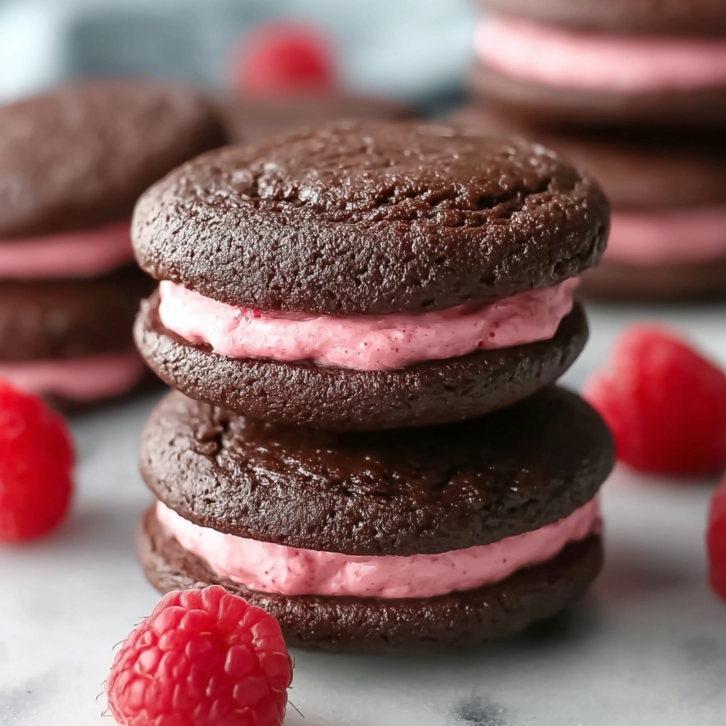 Chocolate Raspberry Sandwich Cookies with Ganache Drizzle Recipe - Recipe Image