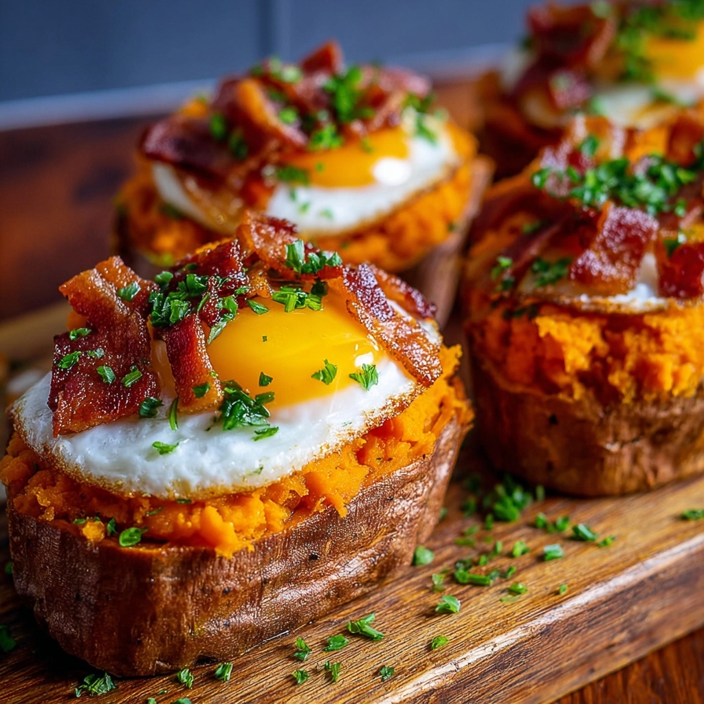 Sweet Potato Breakfast Boats with Bacon and Egg Recipe - Recipe Image