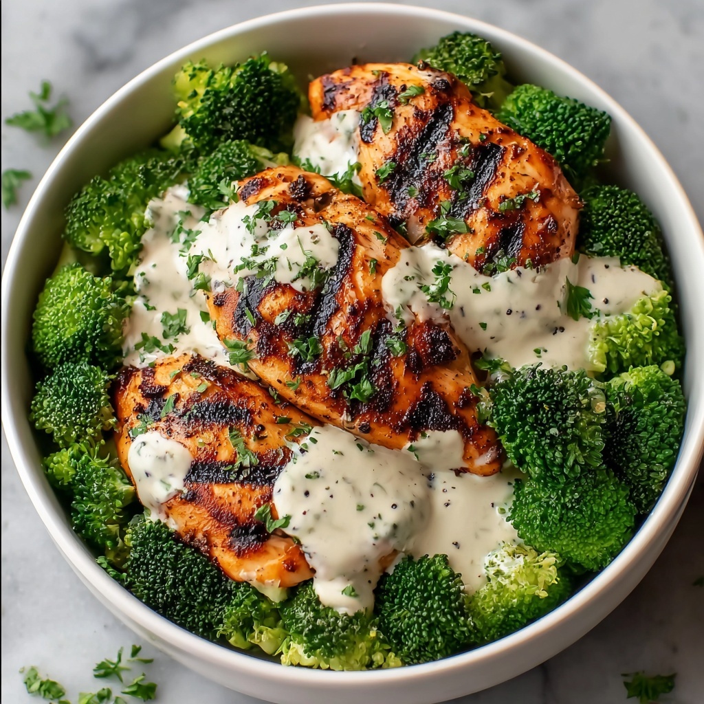 Grilled Chicken & Broccoli Bowls with Creamy Garlic Sauce Recipe - Recipe Image