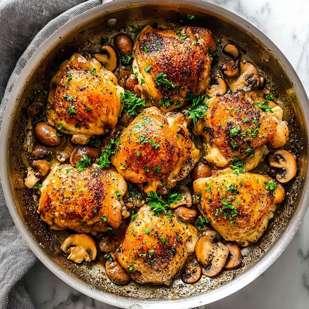 Savory Garlic Mushroom Chicken Thighs in One Pan Recipe - Recipe Image