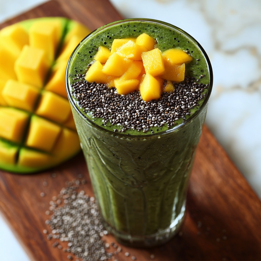 Healthy Tropical Green Detox Smoothie with Spirulina and Mango Recipe - Recipe Image