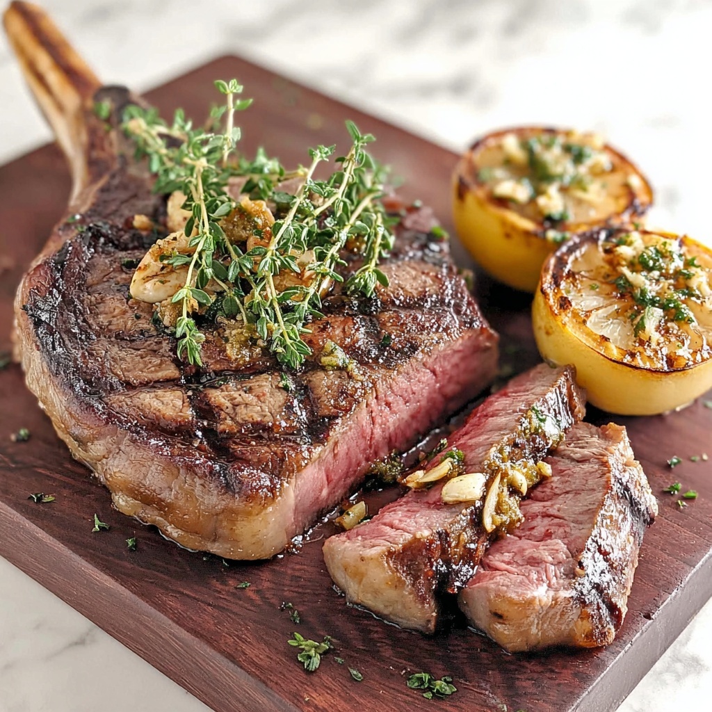 Perfectly Grilled Tomahawk Steak with Fresh Herb Garnish Recipe - Recipe Image