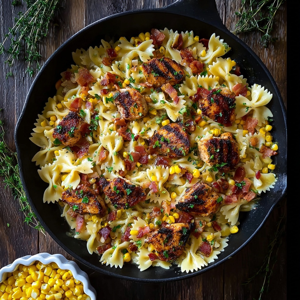 Creamy Chicken Corn Pasta with Bacon Recipe - Recipe Image