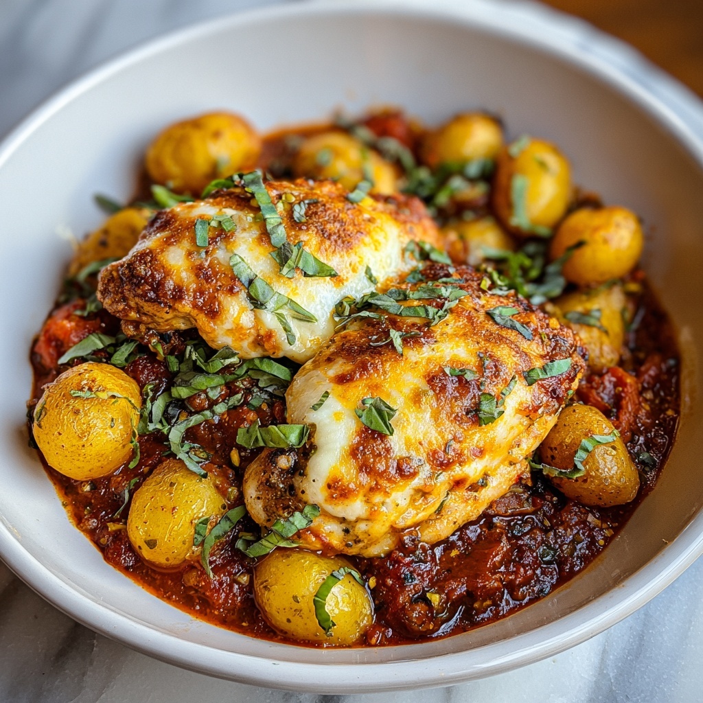 Healthy Chicken Parmesan with Roasted Potatoes and Green Beans Recipe - Recipe Image