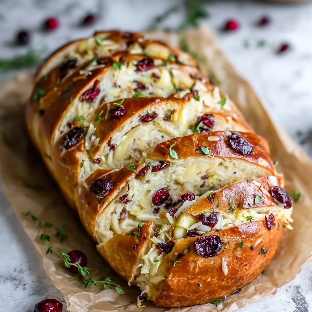 Garlic Herb Sourdough Bread Stuffed with Brie & Cranberry Recipe - Recipe Image