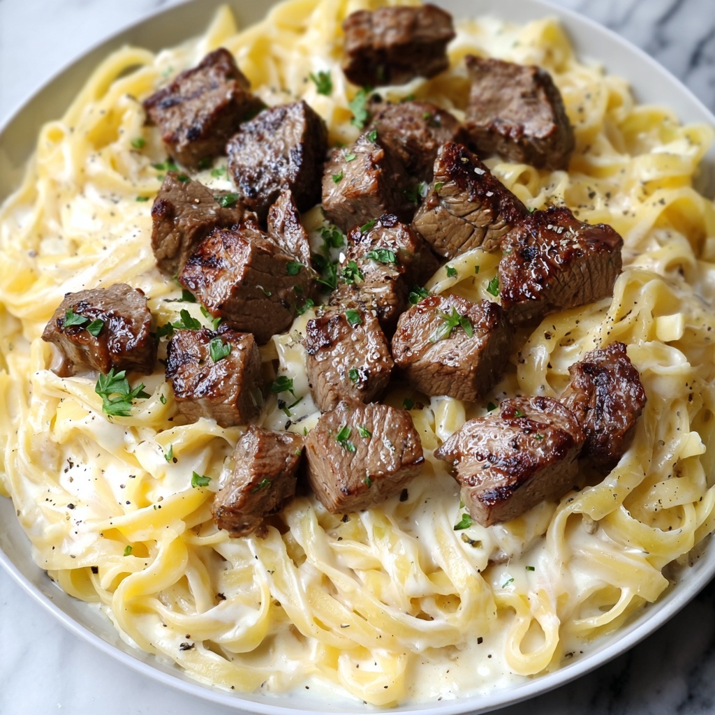 Garlic Butter Steak Bites with Creamy Parmesan Pasta Recipe - Recipe Image