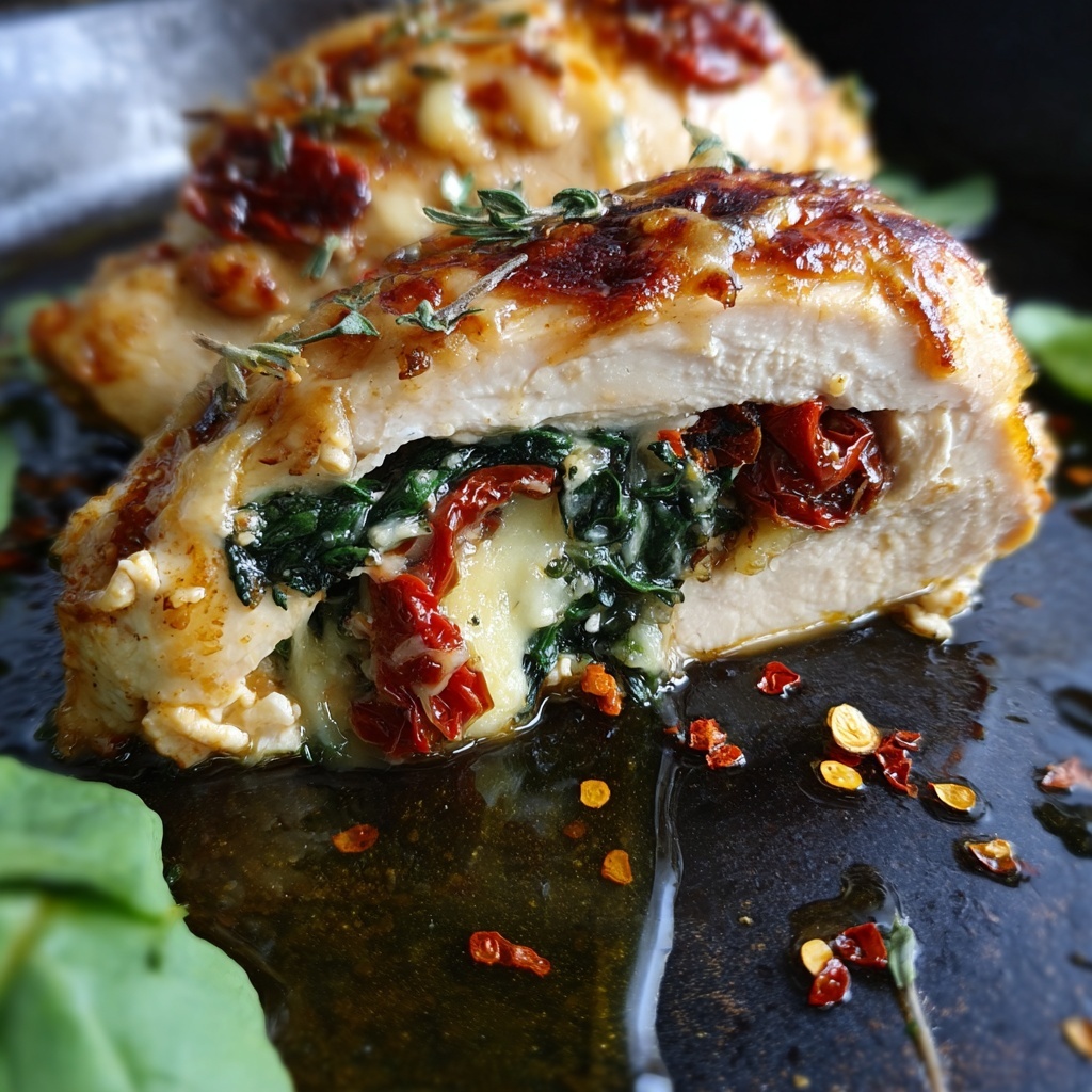 Sundried Tomato, Spinach, and Cheese Stuffed Chicken Recipe - Recipe Image
