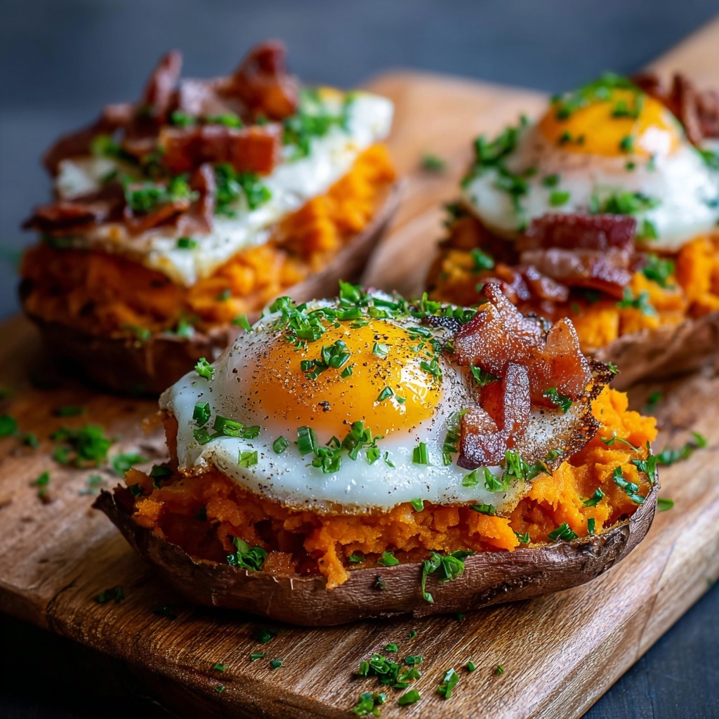 Sweet Potato Breakfast Boats with Bacon and Egg Recipe - Recipe Image