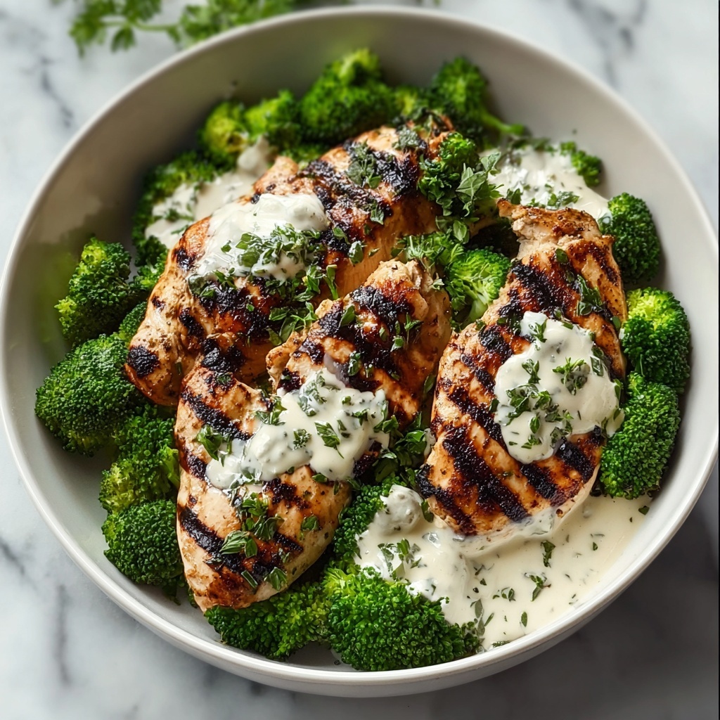 Grilled Chicken & Broccoli Bowls with Creamy Garlic Sauce Recipe - Recipe Image