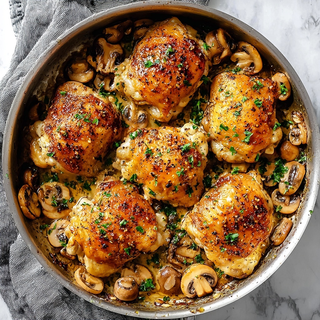 Savory Garlic Mushroom Chicken Thighs in One Pan Recipe - Recipe Image