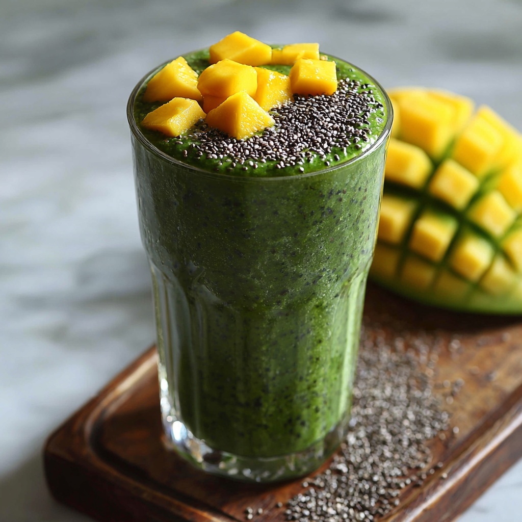 Healthy Tropical Green Detox Smoothie with Spirulina and Mango Recipe - Recipe Image