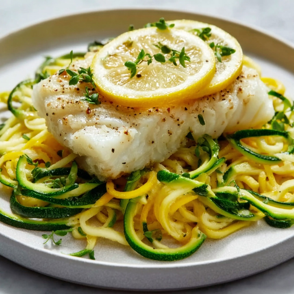 Baked Lemon Garlic Cod with Zucchini Noodles Recipe - Recipe Image