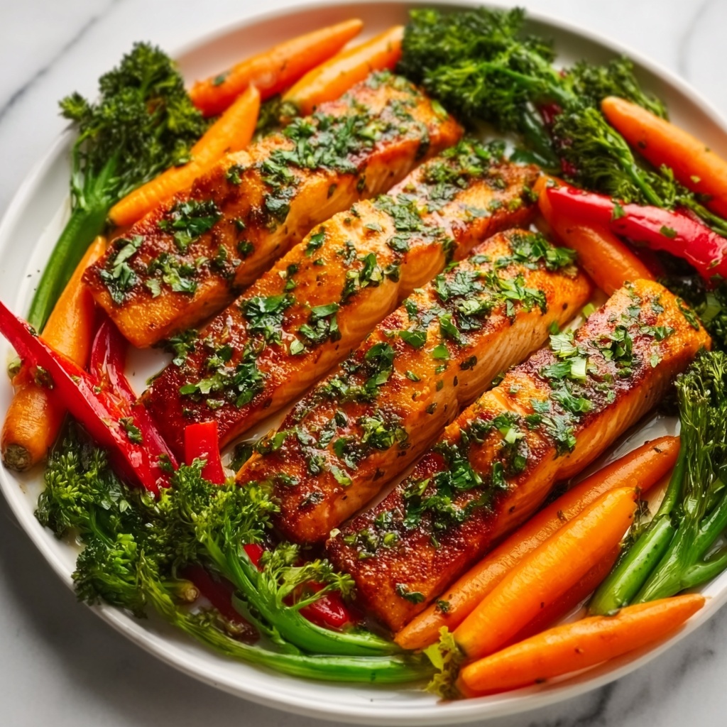 Sheet Pan Honey Garlic Salmon with Veggies Recipe - Recipe Image