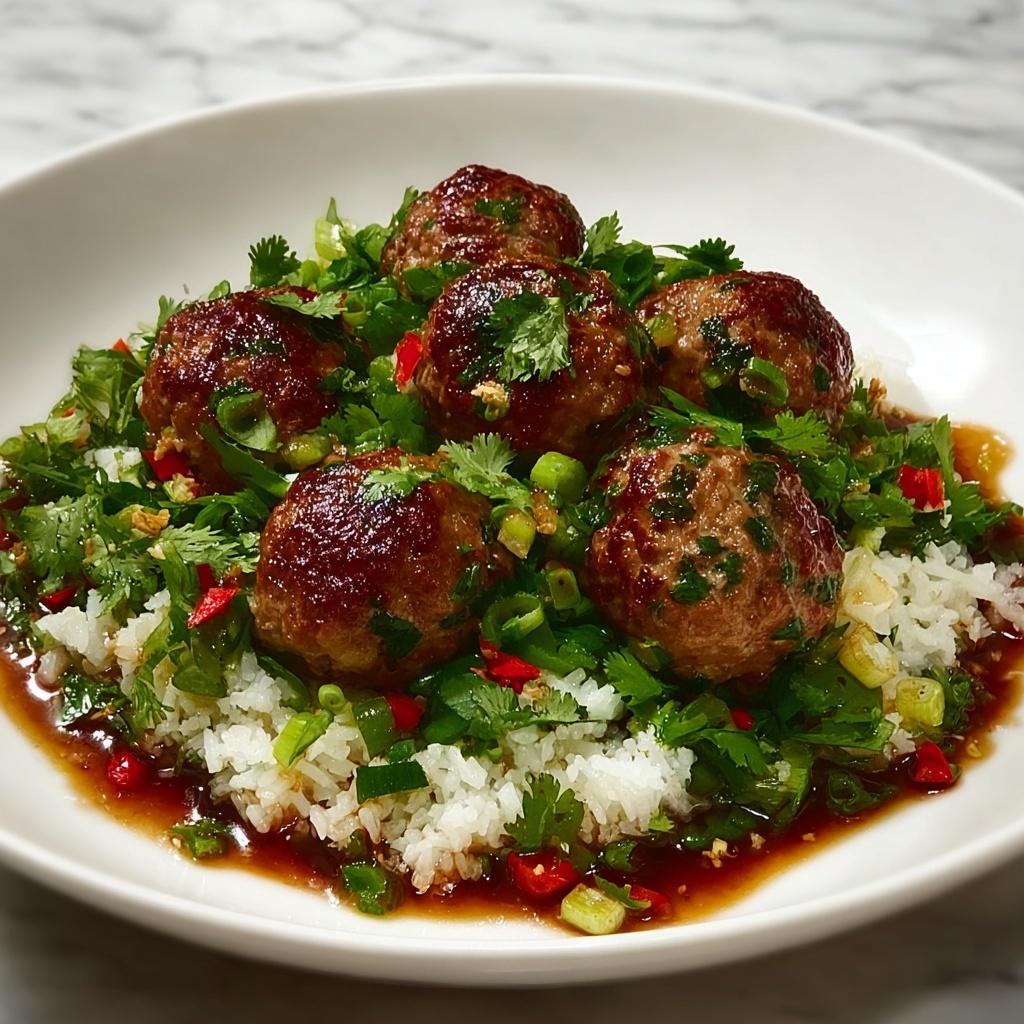 Lemongrass Pork Meatball Bowls with Vegetables and Rice Recipe - Recipe Image