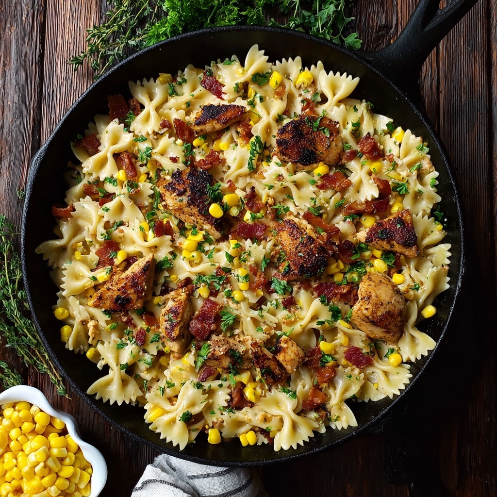 Creamy Chicken Corn Pasta with Bacon Recipe - Recipe Image
