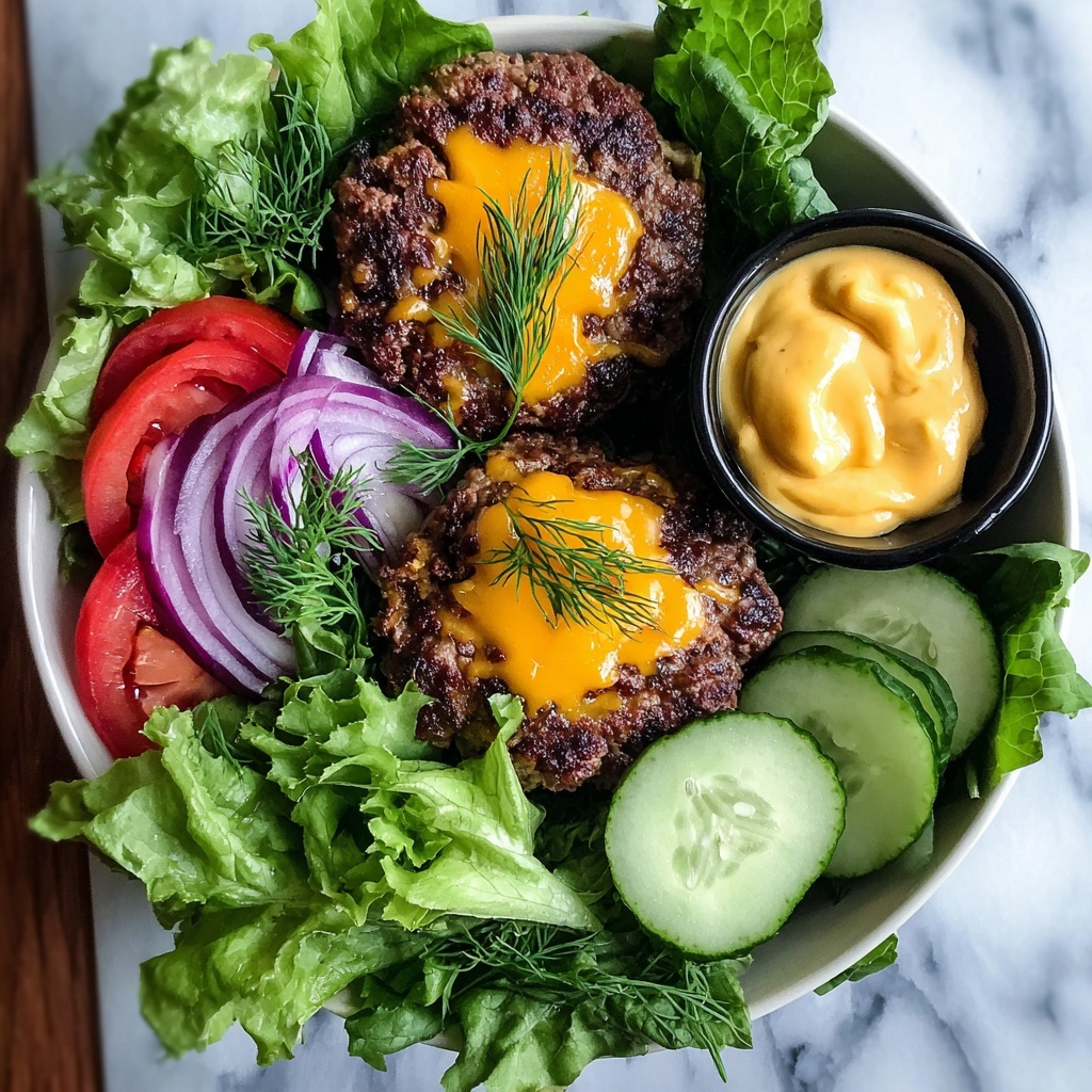 Grilled Juicy Burger Bowls with Fresh Greens Recipe - Recipe Image
