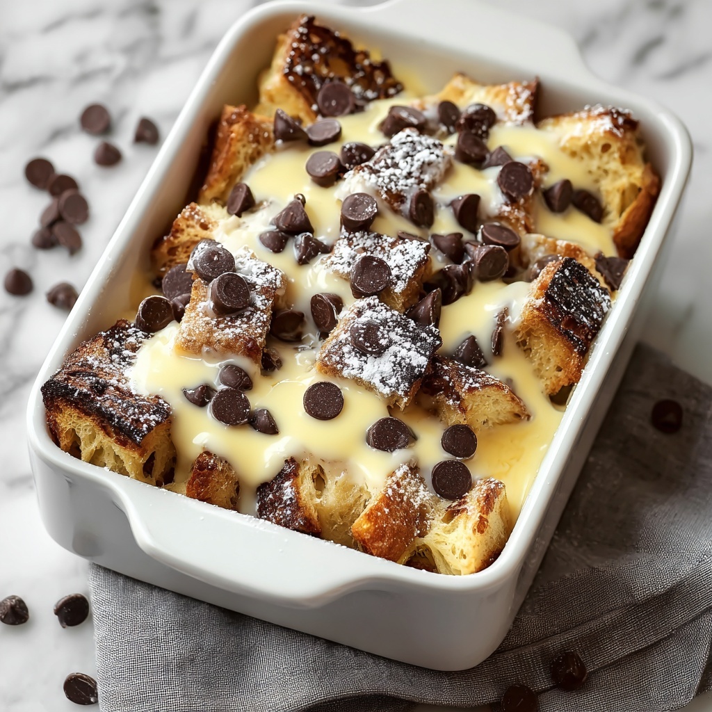 Chocolate Chip Bread Pudding with Cream Sauce Recipe - Recipe Image