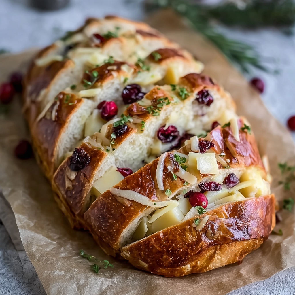 Garlic Herb Sourdough Bread Stuffed with Brie & Cranberry Recipe - Recipe Image