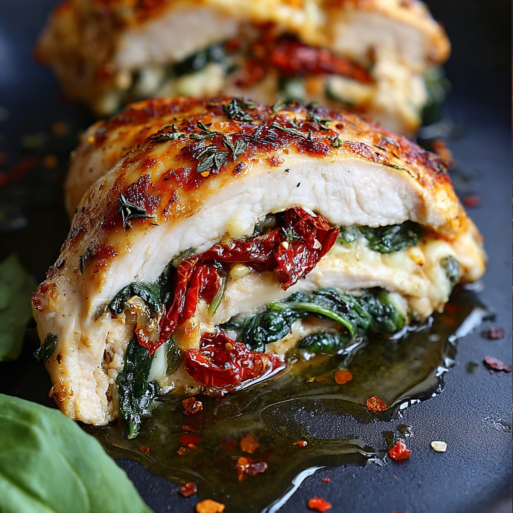 Sundried Tomato, Spinach, and Cheese Stuffed Chicken Recipe - Recipe Image