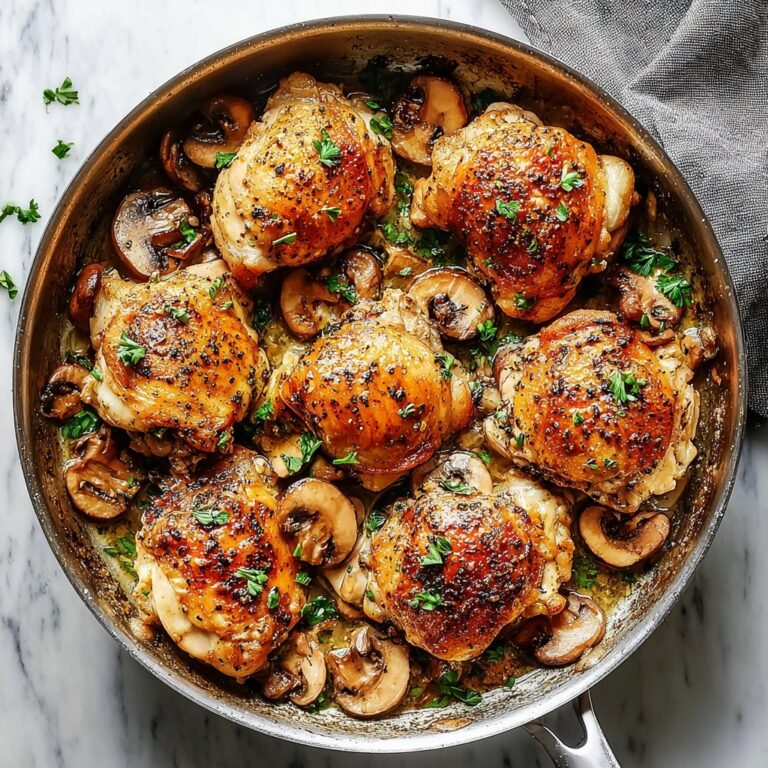 Savory Garlic Mushroom Chicken Thighs in One Pan Recipe