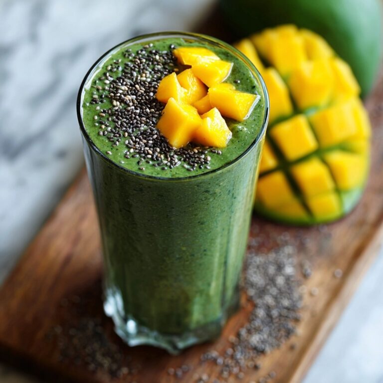 Healthy Tropical Green Detox Smoothie with Spirulina and Mango Recipe