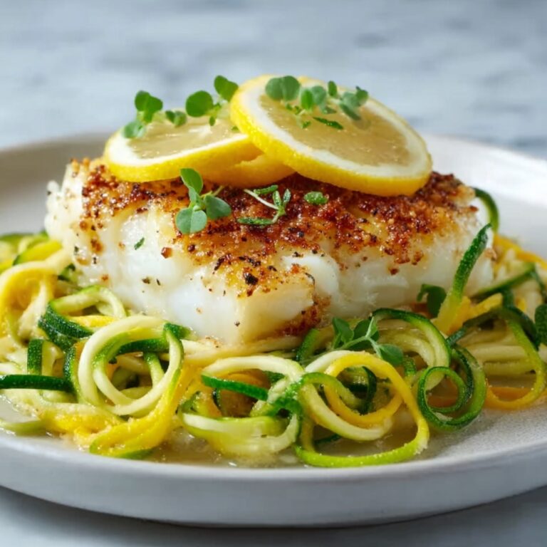 Baked Lemon Garlic Cod with Zucchini Noodles Recipe