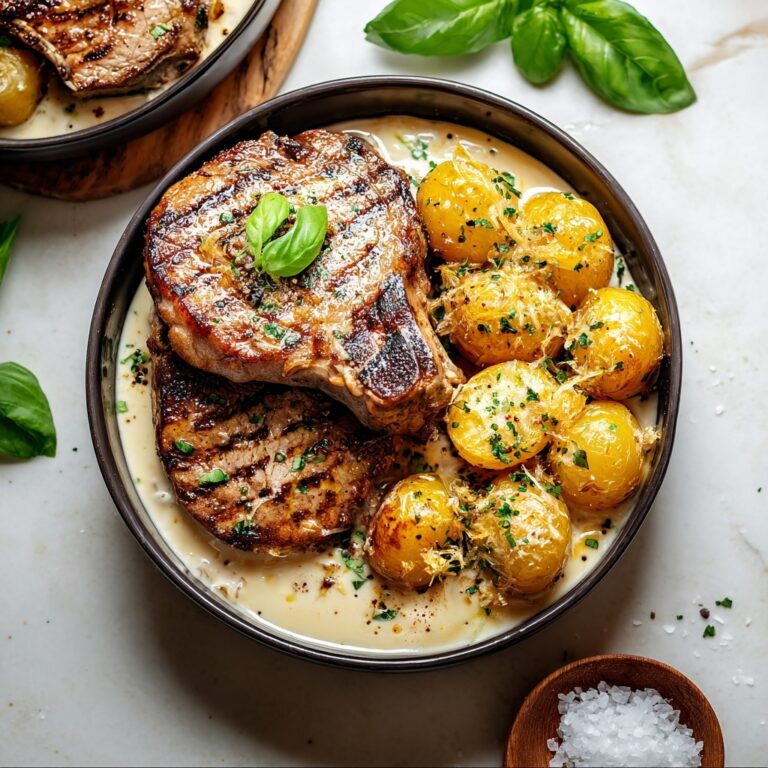 Garlic Butter Pork Chops with Cheesy Potato Bake Recipe