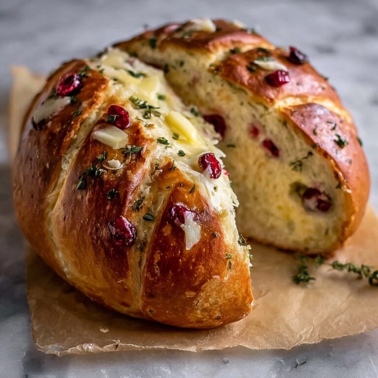 Garlic Herb Sourdough Bread Stuffed with Brie & Cranberry Recipe