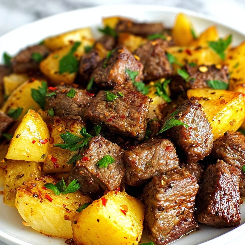 Air Fryer Garlic Steak Bites and Potatoes Recipe - Recipe Image