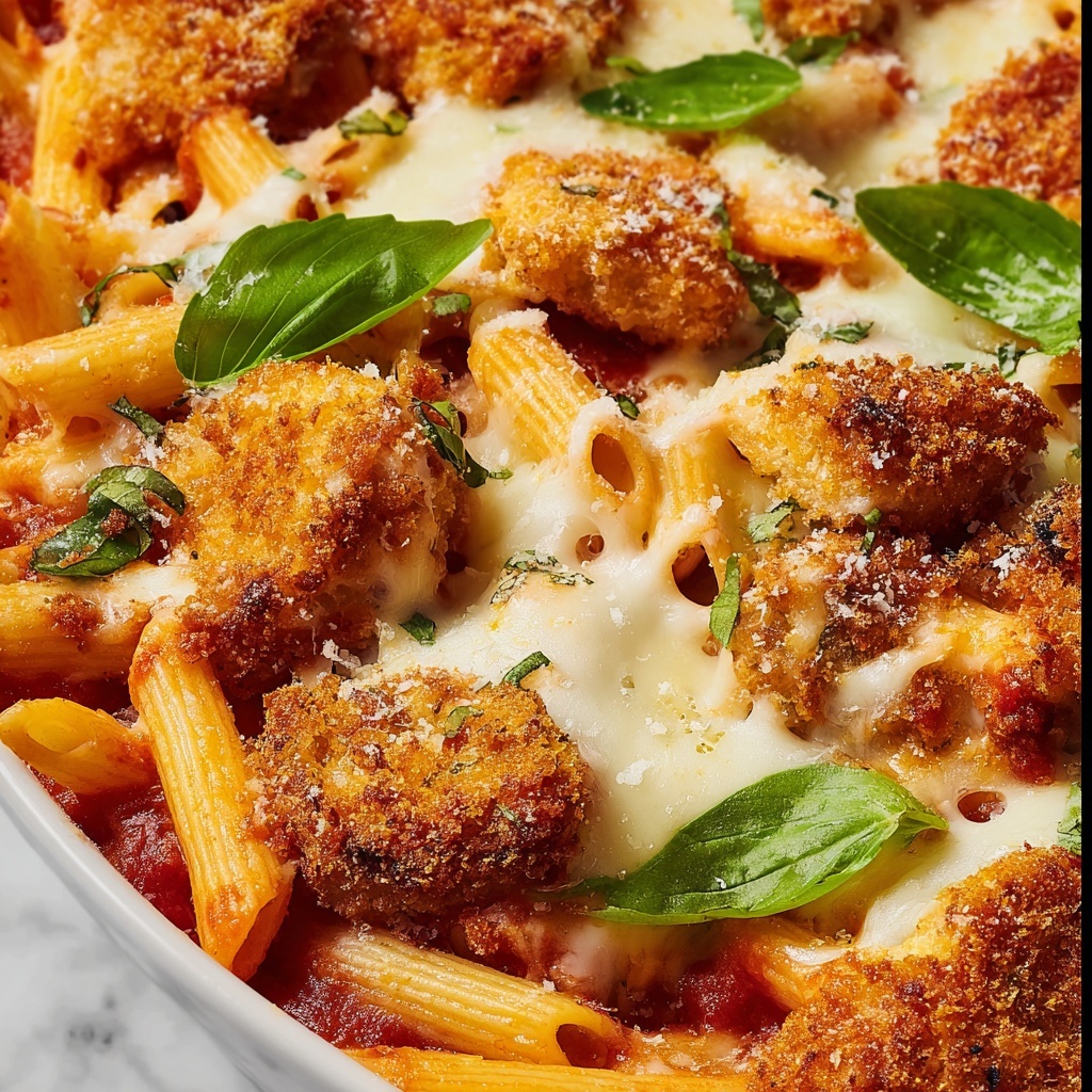 Chicken Parmesan Casserole with Penne Pasta Recipe - Recipe Image