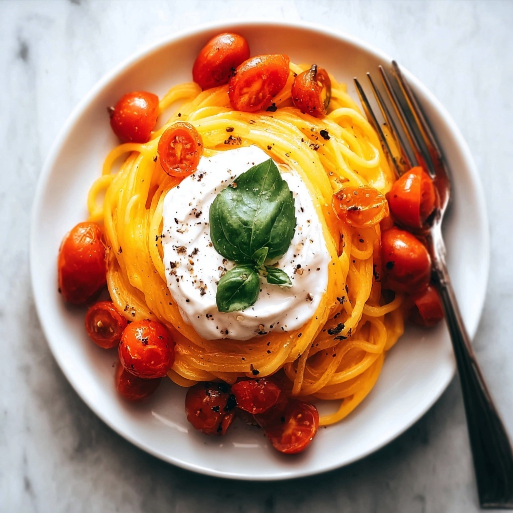 Irresistible Cherry Tomato Pasta with Creamy Burrata Bliss Recipe - Recipe Image