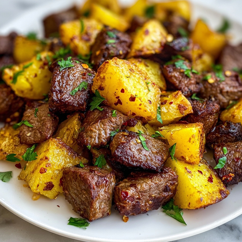 Air Fryer Garlic Steak Bites and Potatoes Recipe - Recipe Image