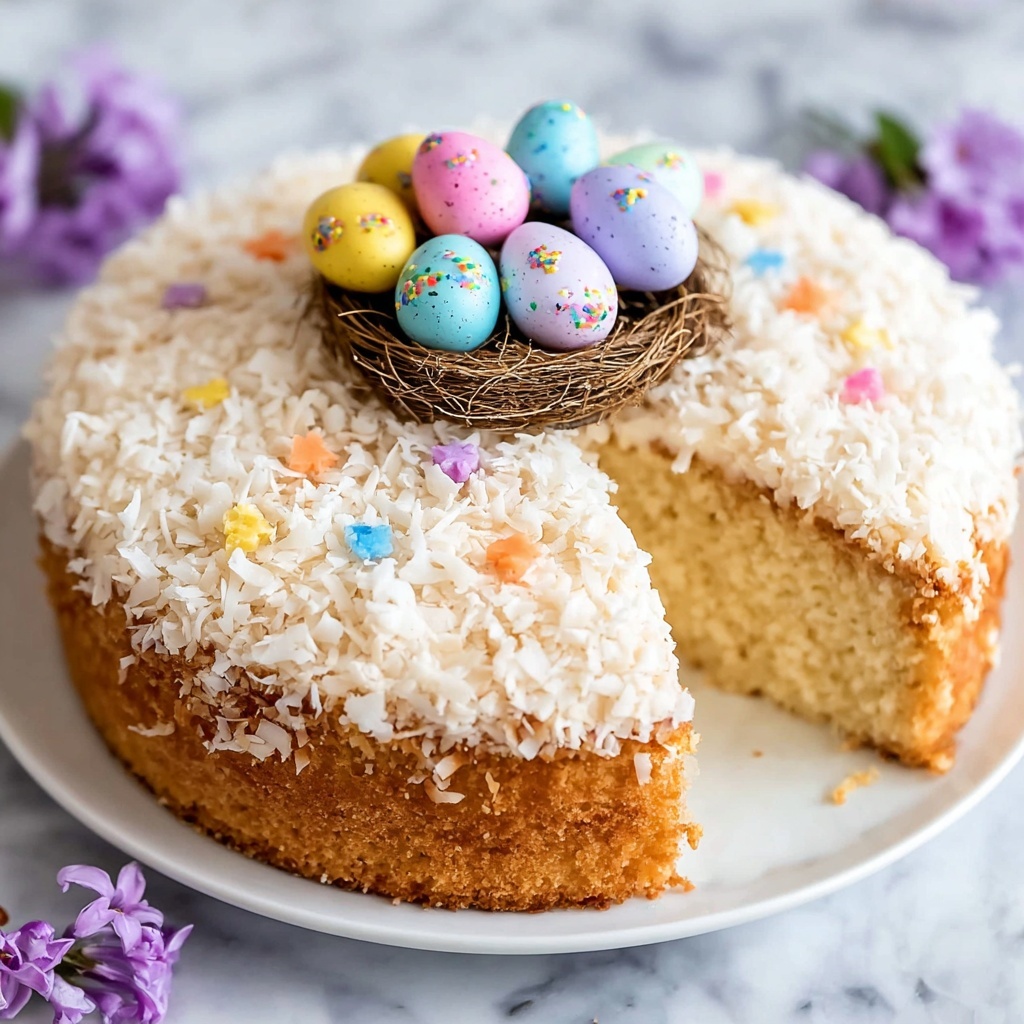 Easter Coconut Lemon Bundt Cake with Chocolate Eggs Recipe - Recipe Image