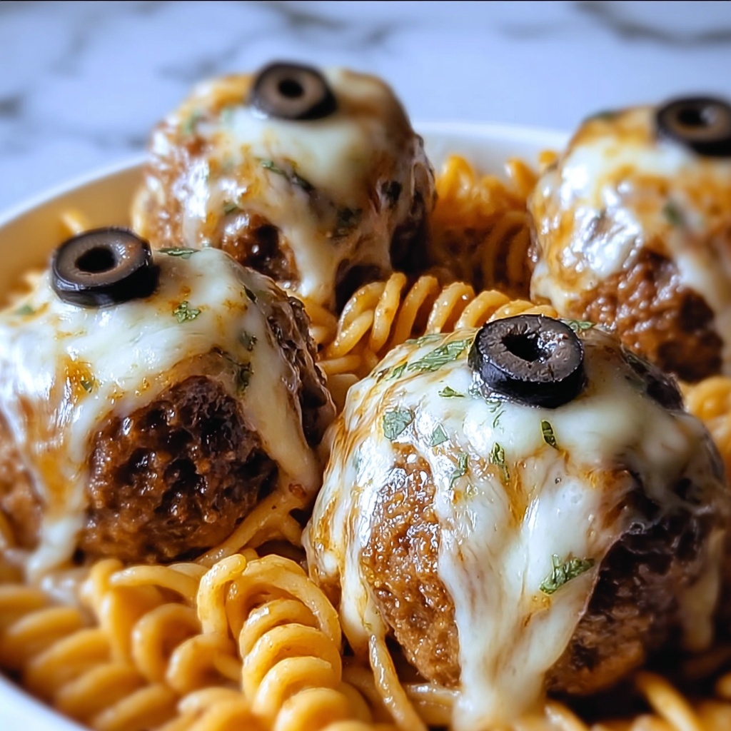 Spooky Spaghetti and Cheese Stuffed Meatballs to Wow Your Family Recipe - Recipe Image