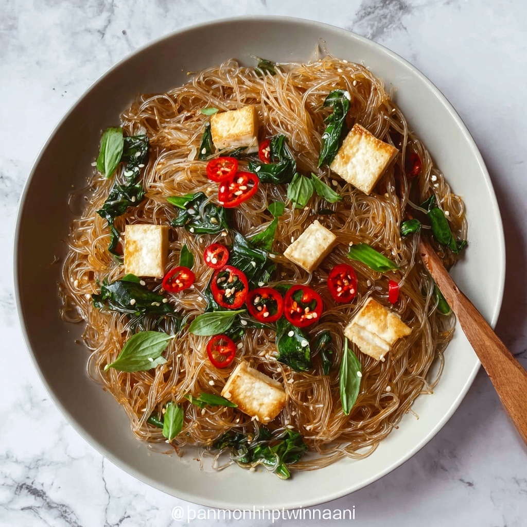 Basil and Tofu Vermicelli: A Quick Vegan Delight Recipe - Recipe Image