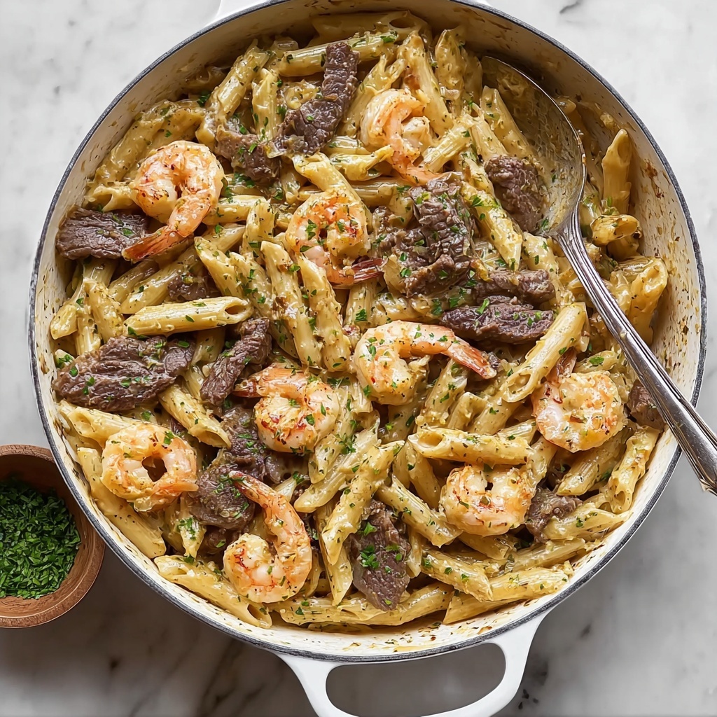 Blackened Steak and Shrimp Alfredo Recipe - Recipe Image
