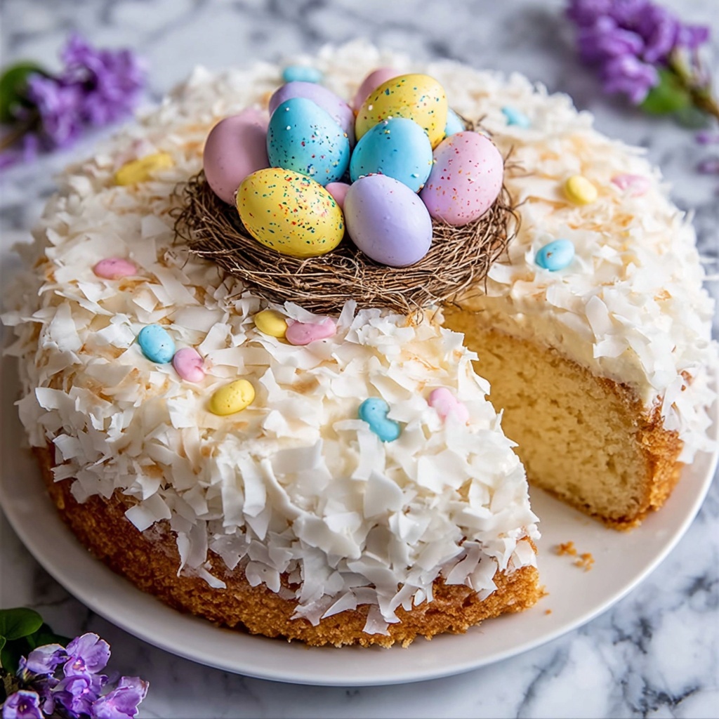 Easter Coconut Lemon Bundt Cake with Chocolate Eggs Recipe - Recipe Image